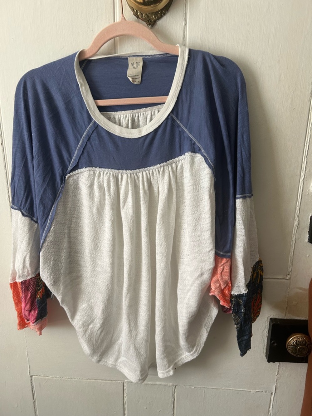 We The Free Blue, White & Multicolor Boho Raglan Tunic